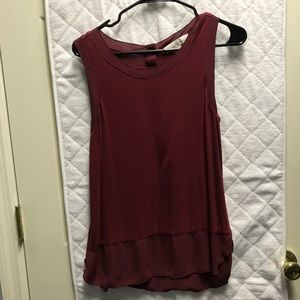 Burgundy tank top with ruffle from LOFT